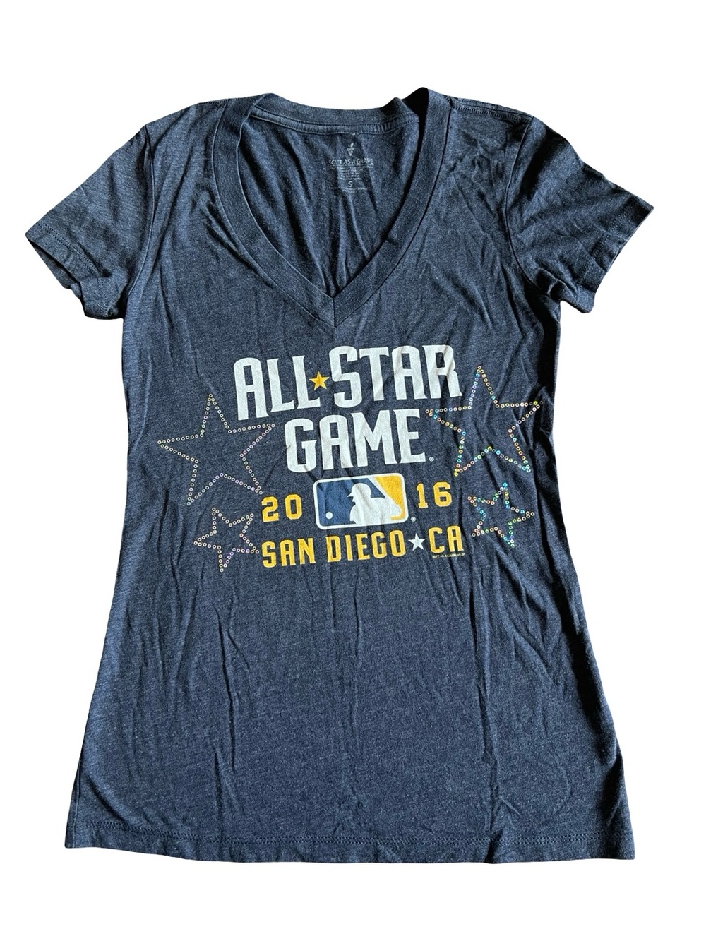 2016 MLB All-Star Game Soft as a Grape V-neck T-shirt Sequin Stars San Diego SzS